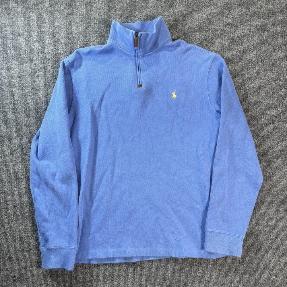 Polo Ralph Lauren Sweatshirt Mens Large Blue Fleece 1/4 Zip Mock Neck Pullover